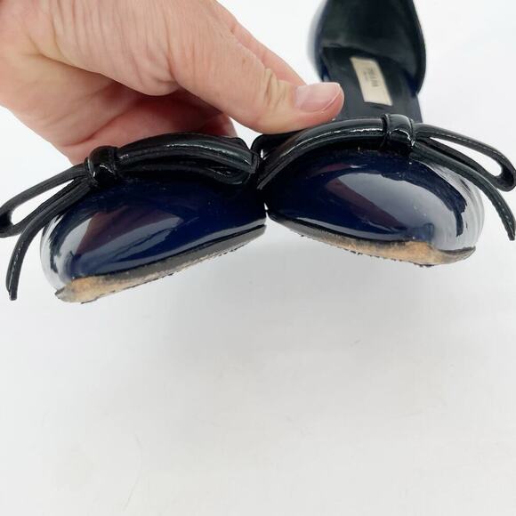 Prada Navy Blue Black Patent Leather Bow Pointed Toe D'Orsay Pump size IT 36.5 - Picture 7 of 11